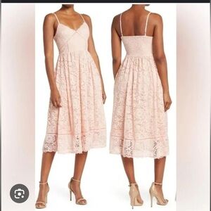 NSR Stretch Lace Midi Dress Blush